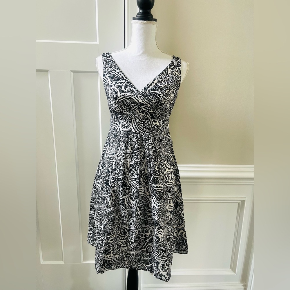Lands' End Womens Paisley 100% Cotton Cross Top Sundress Black & White Size 2